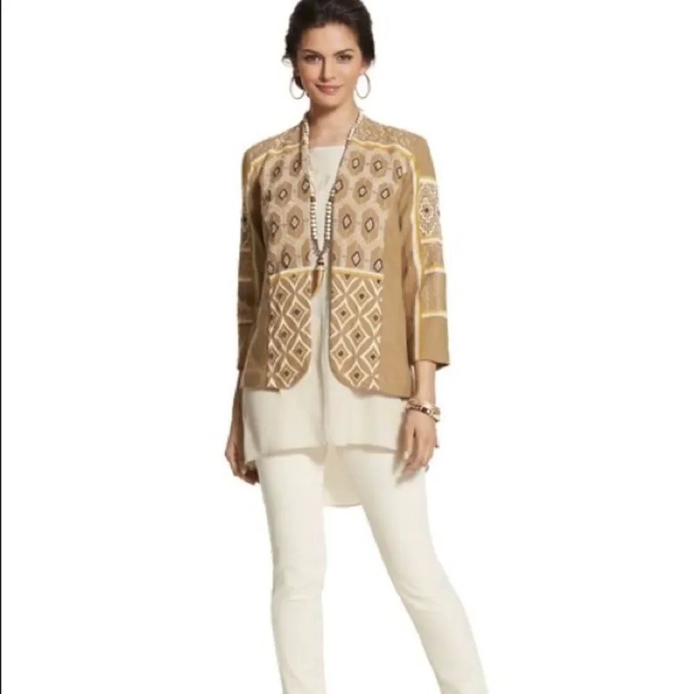 Chicos Diamond Artisan Jacket linen blend size 2/Large/12 BOHO Art to Wear